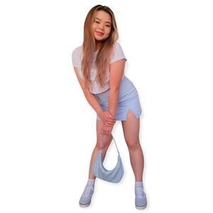 🆕Split Hem Baby Blue Side Zipper Mini Skirt